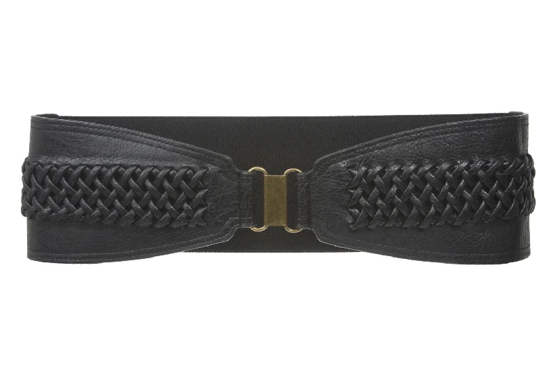 4" Wide High Waist Fashion Leather Braided Stretch Belt Size: One-