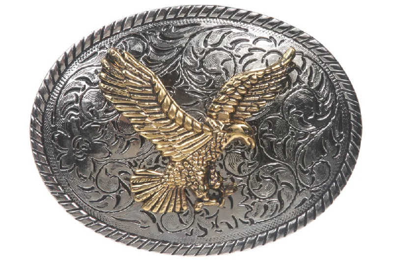 Westerm Engraved Flower Oval Eagle Belt Buckle