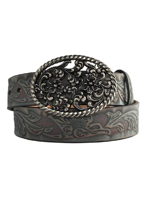 MF Western Ariat Ladies Leather Scrolling Floral Embossed Western Belt Style A1526497