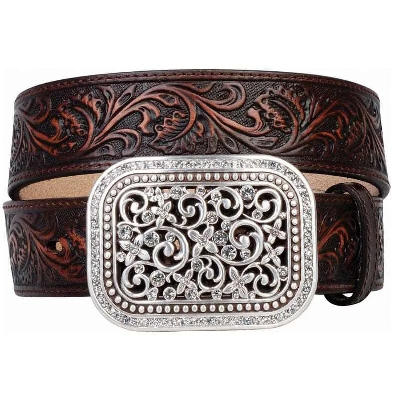 MF Western Ariat Womens Tooled Brown Leather Belt Style A10006957