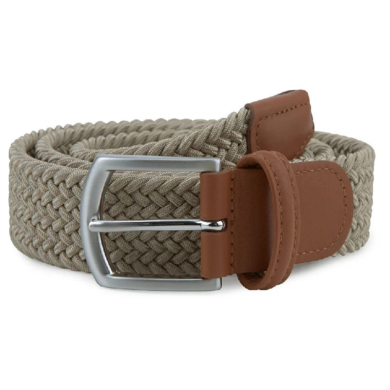 Beige Woven Elastic Belt with Silver Buckle