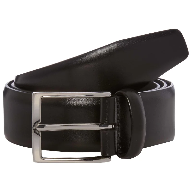 Black Hard Leather Belt with Silver Buckle