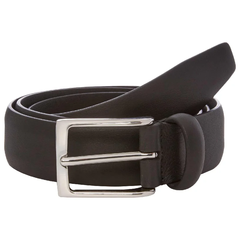 Black Nappa Leather Belt with Silver Buckle