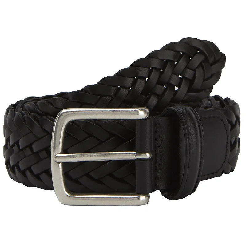 Black Plaited Leather Belt With Silver Buckle