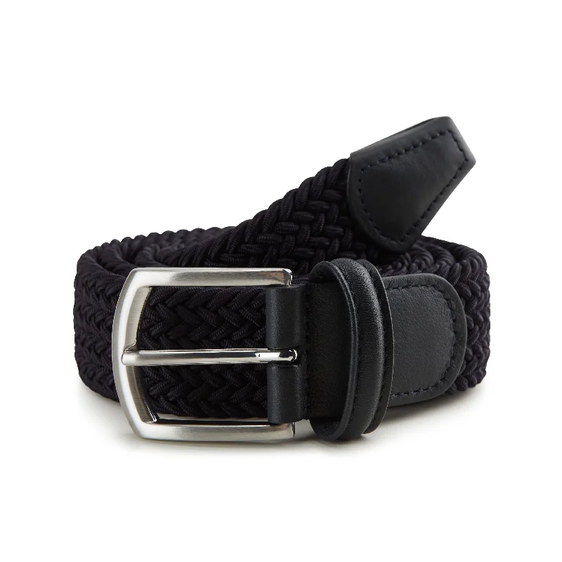 Navy Woven Elastic Belt with Silver Buckle