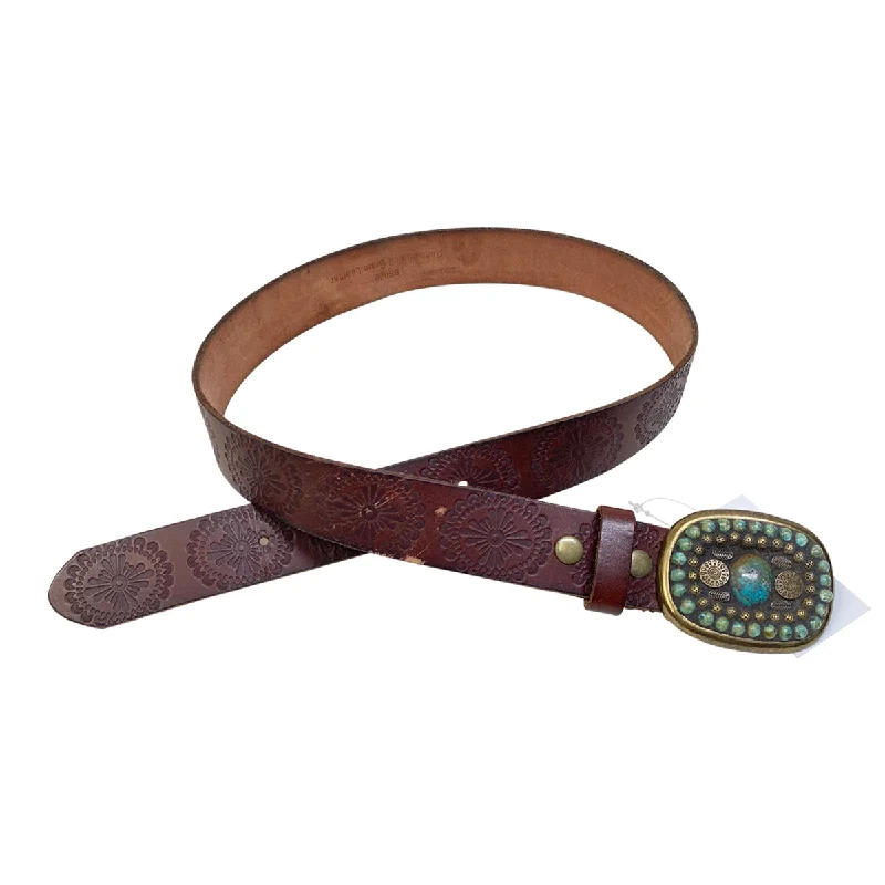 Full Grain Leather Belt with Buckle in Brown - Women's Large (34")