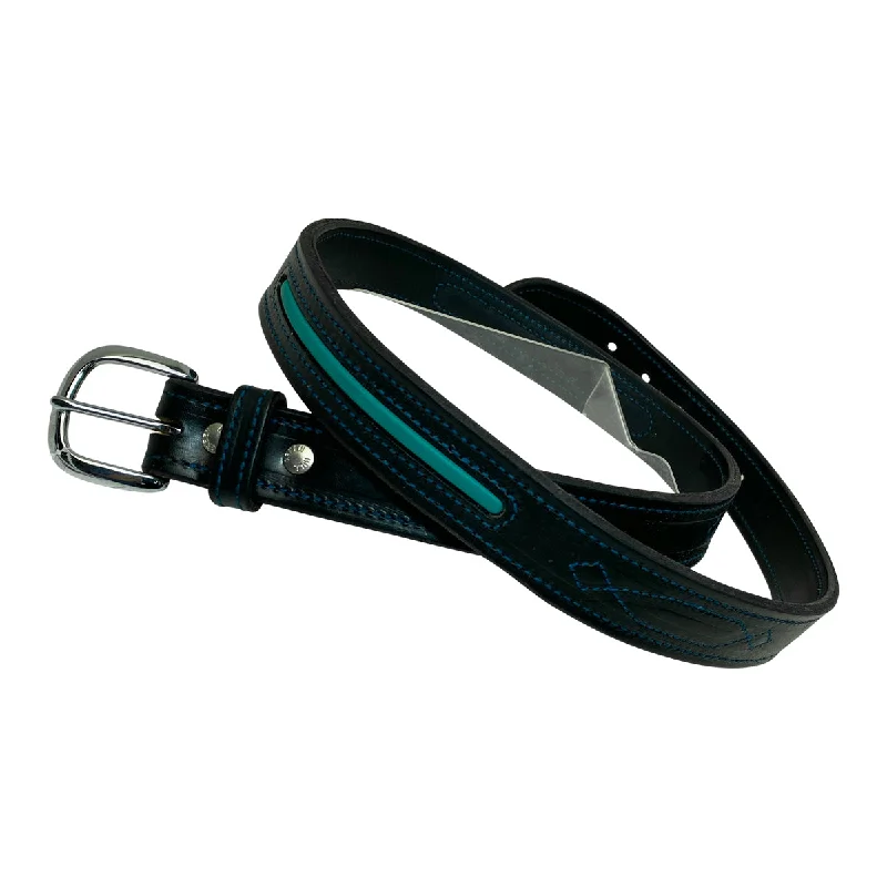 Green Hill Leather Belt in Black/Turquoise - Women's Medium