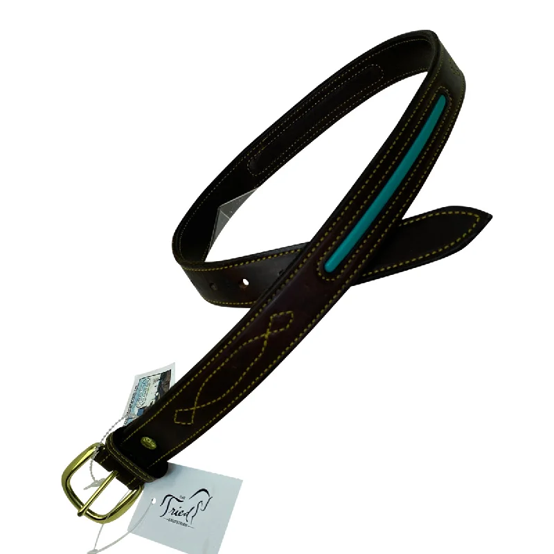 Green Hill Leather Belt in Black/Turquoise - Women's XL