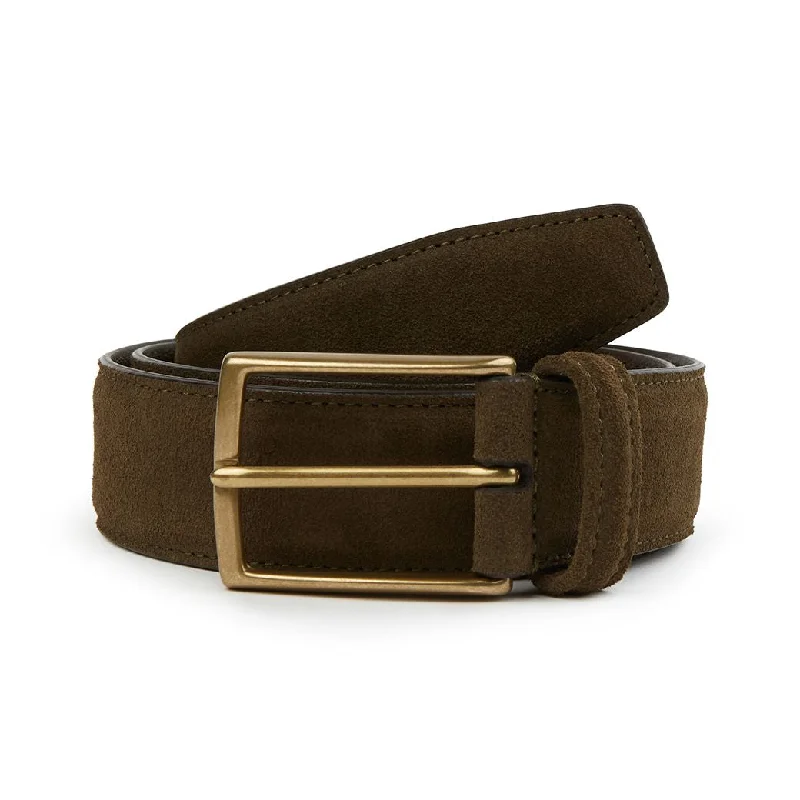 Green Suede Belt With Square Antique Gold Buckle