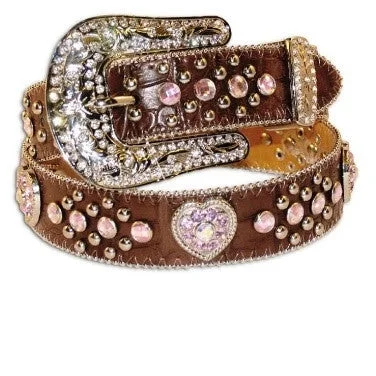 MF Western Girls Gator Print Brown Belt with Heart Concho and Rhinestones Style N4425202