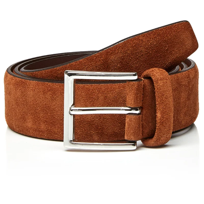 Tan Suede Leather Belt with Silver Buckle