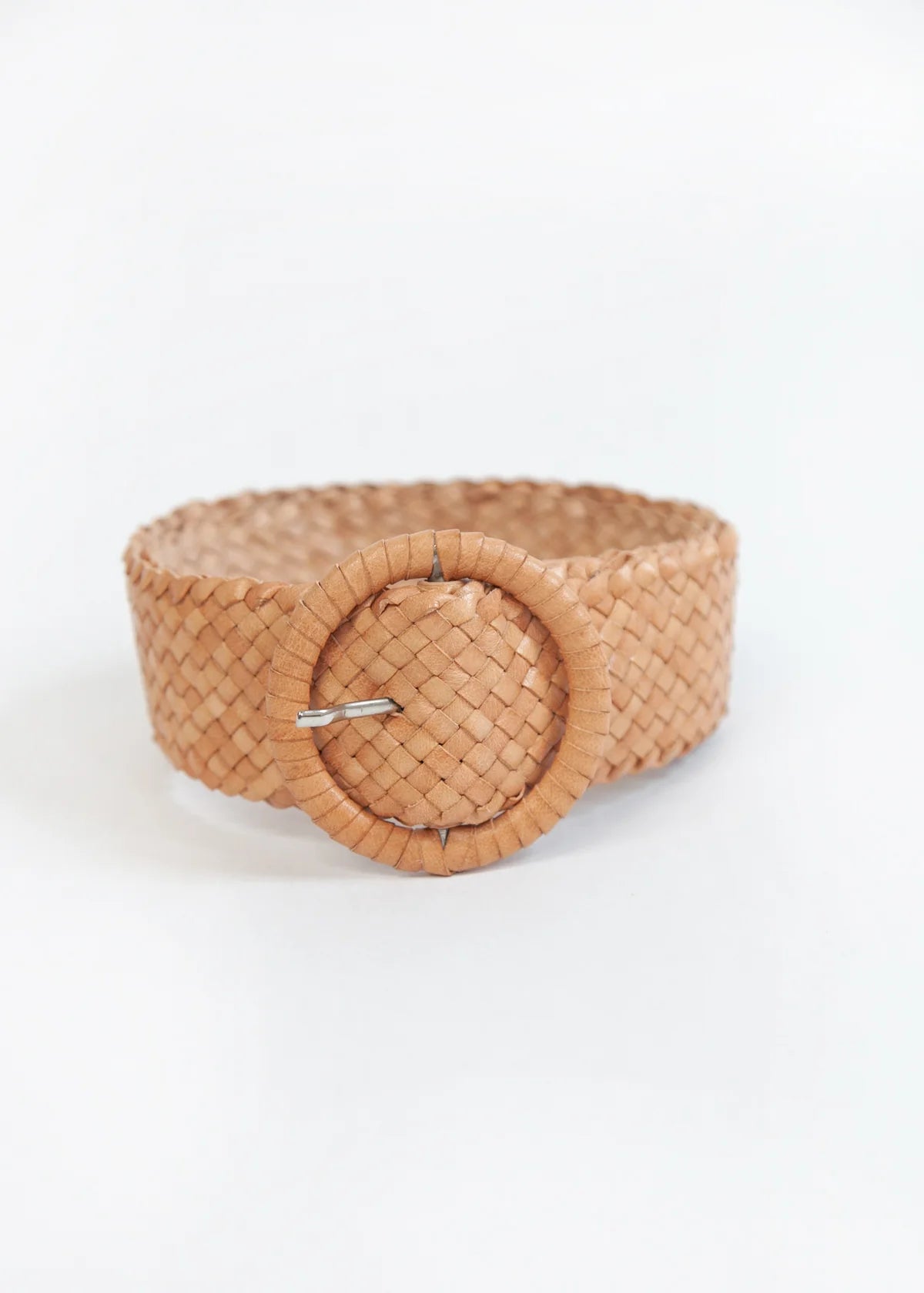 Wrapped Leather Belt Circle Buckle Natural